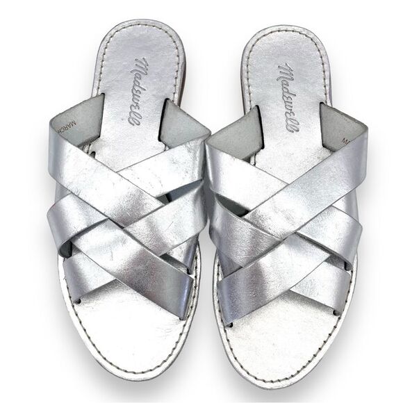 Madewell The Boardwalk Woven Slide Sandal Metallic Silver Leather Women’s Size 7 - Picture 7 of 16